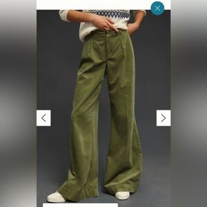 Anthropologie Olive Green Wide-Leg Corduroy Pants